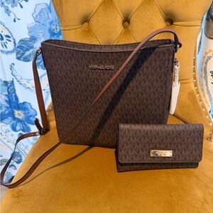 Michael Kors Dark Brown Crossbody Bag and Wallet